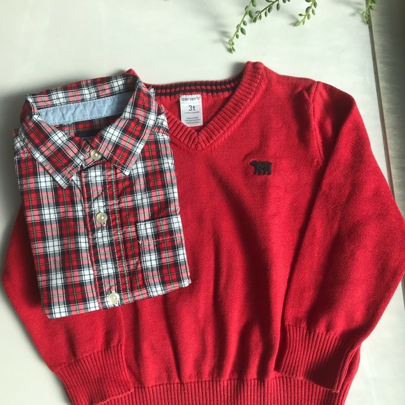 Boys 3T Red Plaid Shirt-Sweater set. - Picture 11 of 13